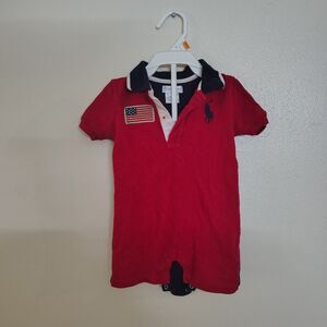 Ralph Lauren Baby Polo Romper 9M Short Sleeve Bodysuit Collared Number 3